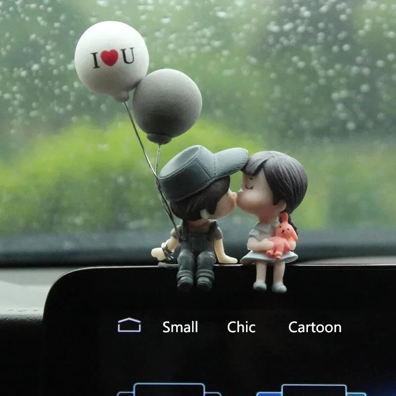 Couple Figurines with Balloons — Car Dashboard Decoration – Gray Couple