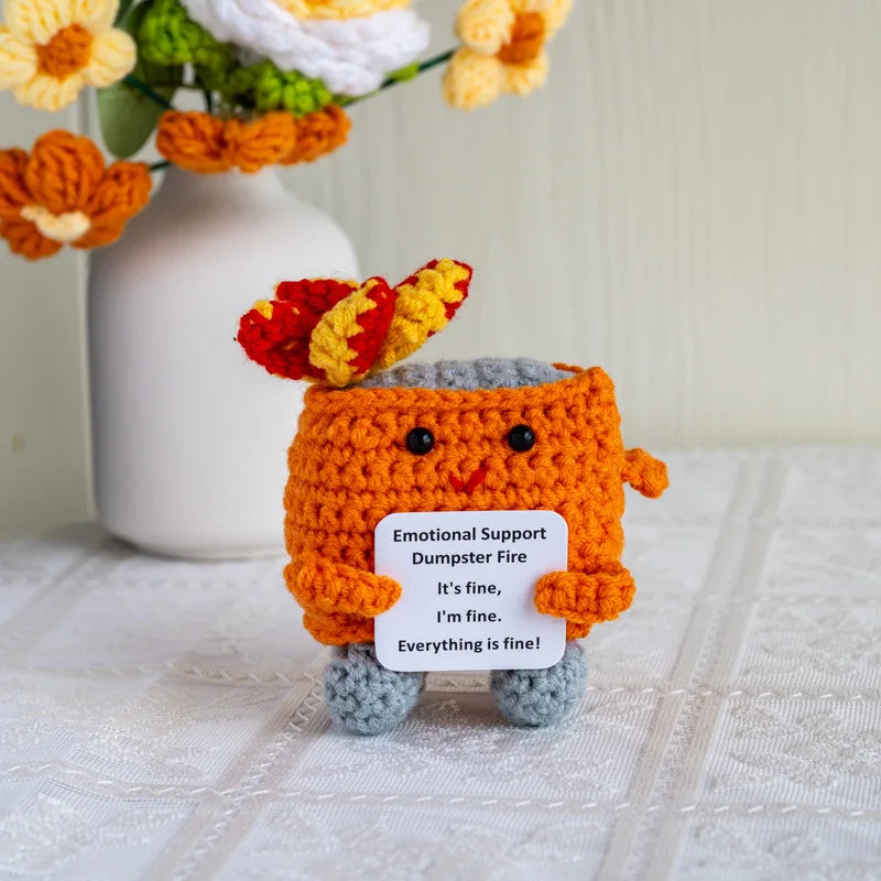 Handmade Crochet Positive Energy Shark Doll – Dumpster Fire (Orange)