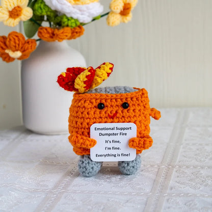 Handmade Crochet Positive Energy Shark Doll – Dumpster Fire (Orange)