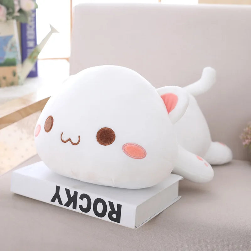 Lying Flat Cat Plush - Chonky White & Gray Kitty Cushion – White Cat