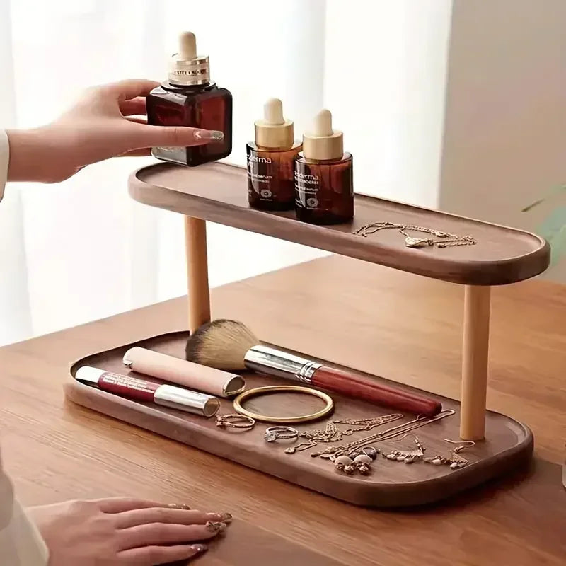 2-Tier Wooden Desk Organizer - Vanity & Display Shelf
