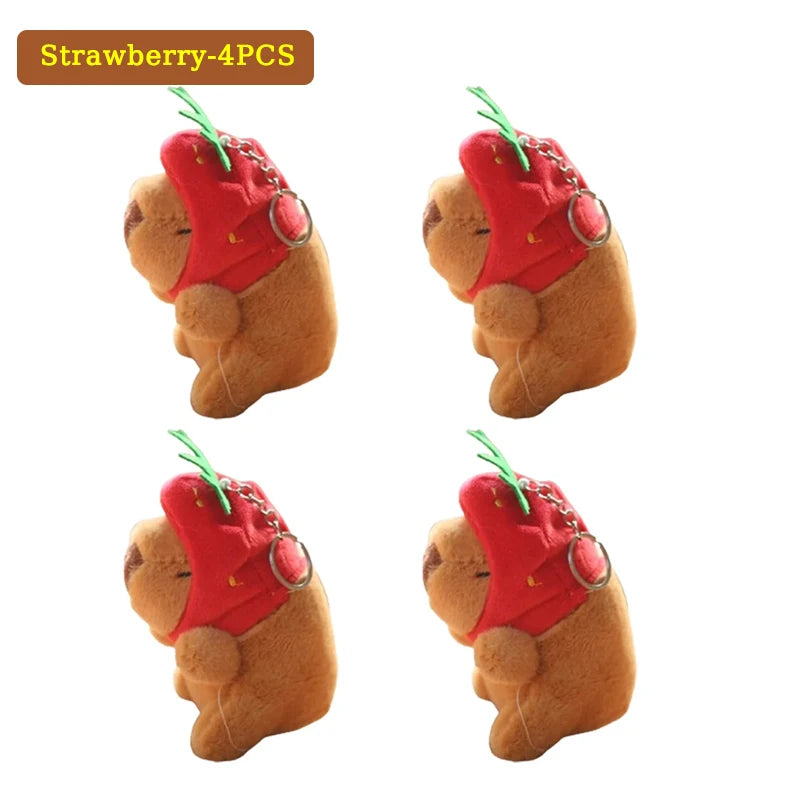 Mini Capybara Pendant Plush Keychain - 16 Variants – Strawberry 4PCS