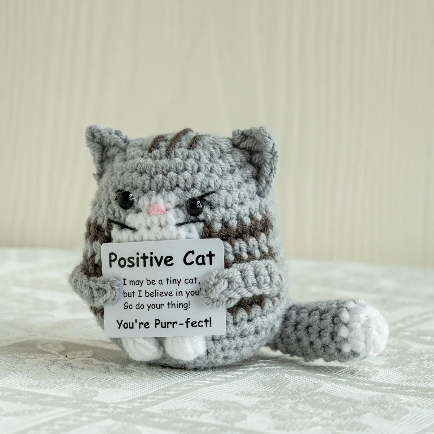 Handmade Crochet Positive Energy Shark Doll – Cat (Gray White) Positive