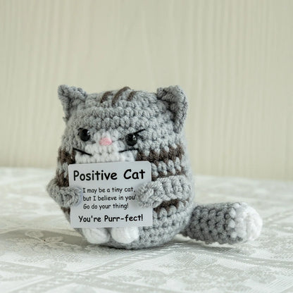 Handmade Crochet Positive Energy Shark Doll – Cat (Gray White) Positive
