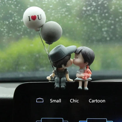 Couple Figurines with Balloons — Car Dashboard Decoration – Gray Couple