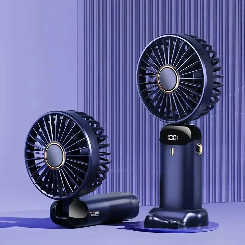 Portable 5-Speed Handheld Fan with LED Display – Blue