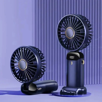 Portable 5-Speed Handheld Fan with LED Display – Blue