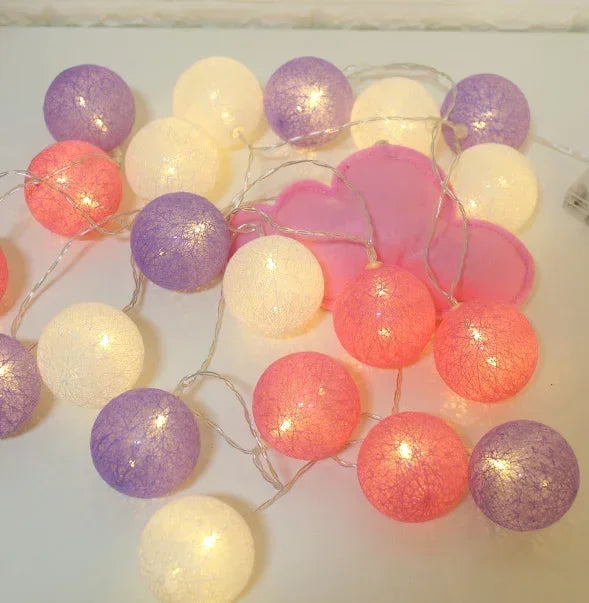 20LED Cotton Ball Fairy String Lights – Pink Purple, 1.5m / 10 LEDs, China Mainland