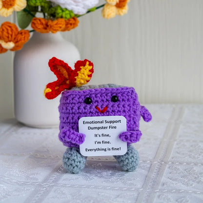 Handmade Crochet Positive Energy Shark Doll – Dumpster Fire (Purple)