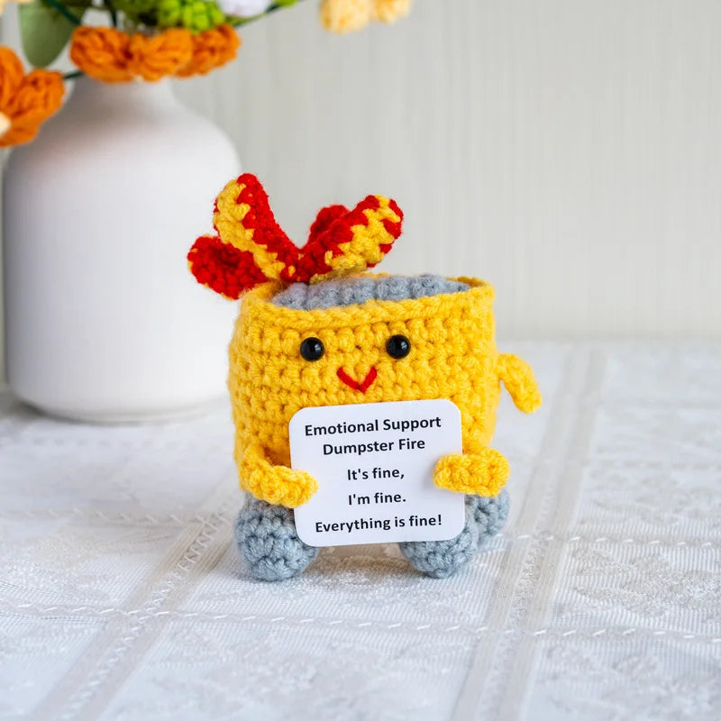 Handmade Crochet Positive Energy Shark Doll – Dumpster Fire (Yellow)