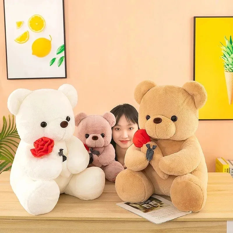 White Teddy Bear with Red Rose - Romantic Plush Gift