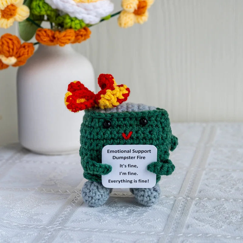 Handmade Crochet Positive Energy Shark Doll – Dumpster Fire (Green)