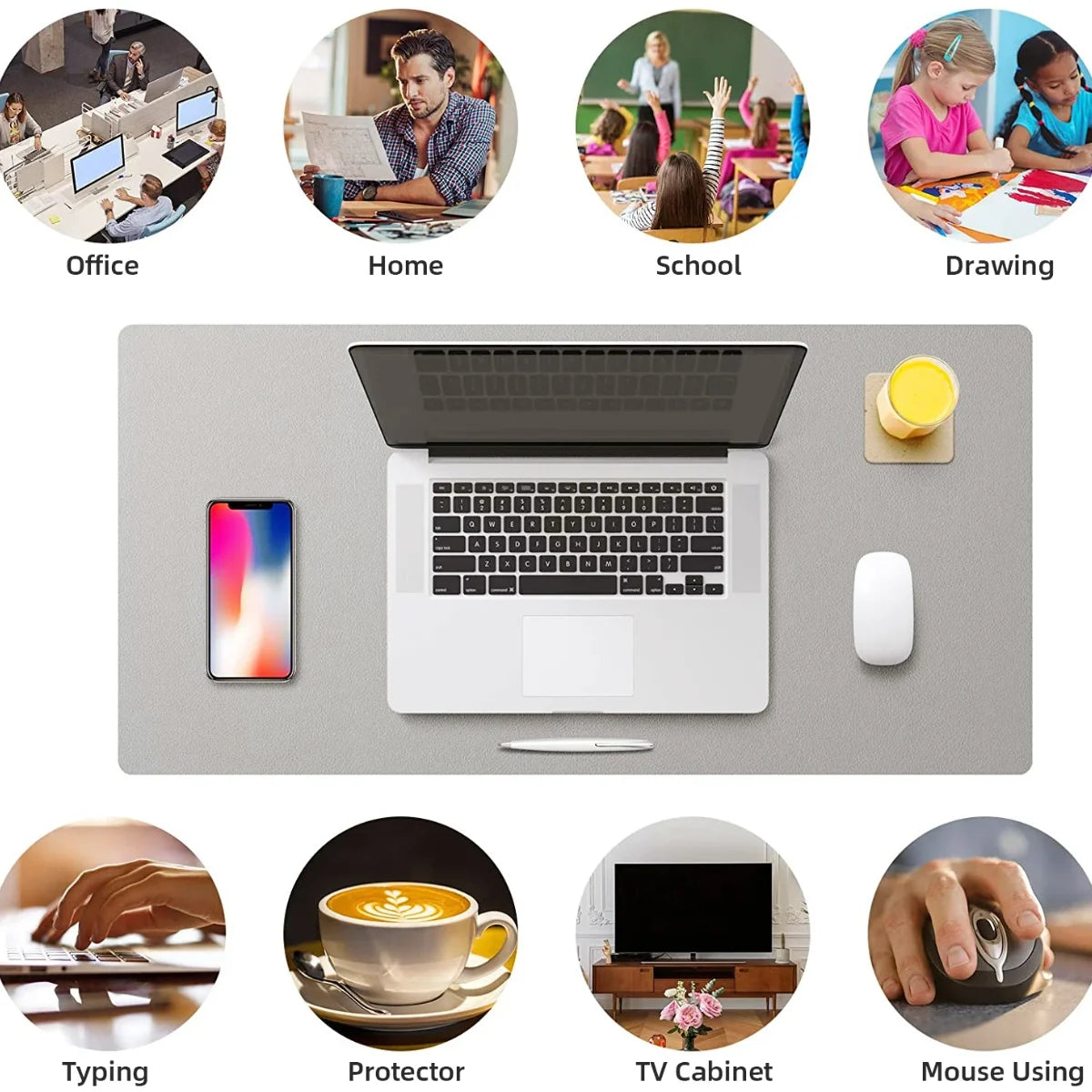 Large Office Desk Protector Mat - Vegan Leather Mouse Pad