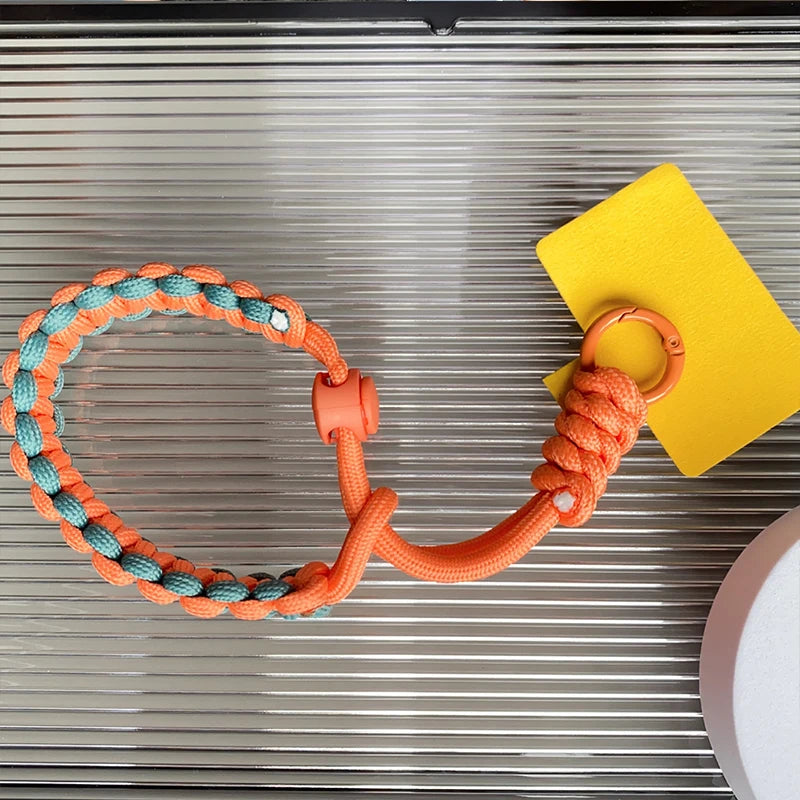 Handwoven Wrist Strap Phone Lanyard – Geometric Orange