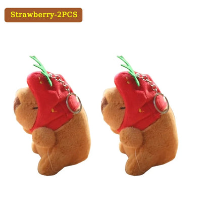 Mini Capybara Pendant Plush Keychain - 16 Variants – Strawberry 2PCS