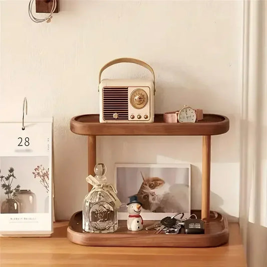 2-Tier Wooden Desk Organizer - Vanity & Display Shelf