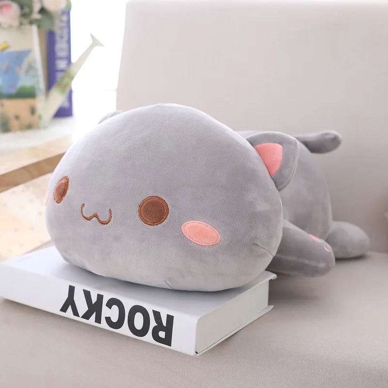 Lying Flat Cat Plush - Chonky White & Gray Kitty Cushion – Gray Cat