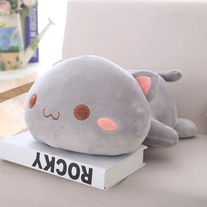 Lying Flat Cat Plush - Chonky White & Gray Kitty Cushion – Gray Cat