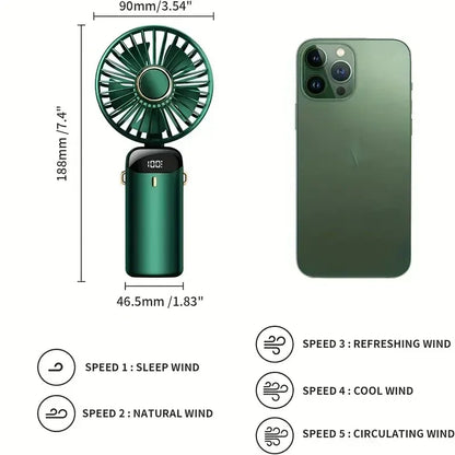 Portable 5-Speed Handheld Fan with LED Display