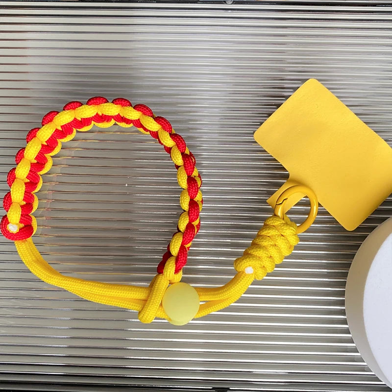 Handwoven Wrist Strap Phone Lanyard – Geometric Yellow