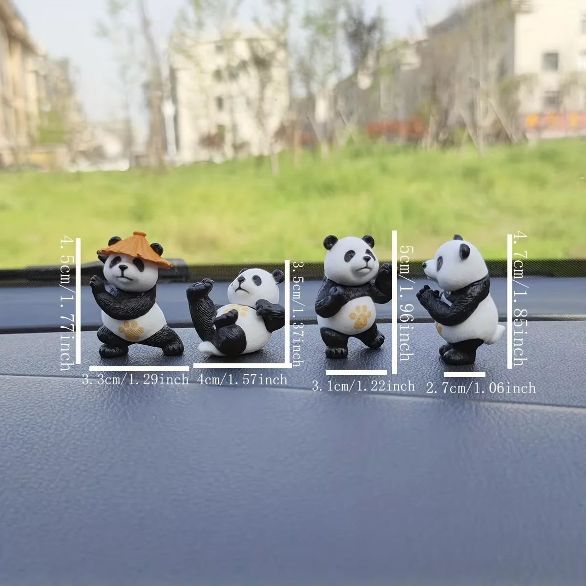 4-Piece Panda Car Dashboard Ornament Set