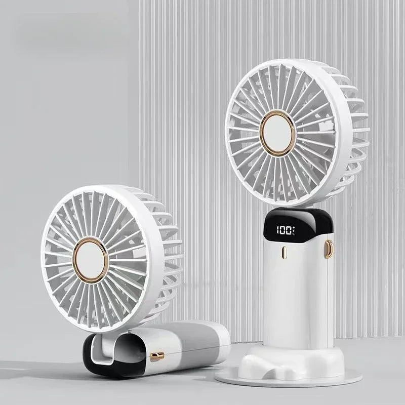 Portable 5-Speed Handheld Fan with LED Display – White