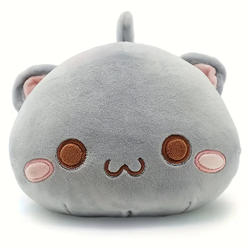 Lying Flat Cat Plush - Chonky White & Gray Kitty Cushion