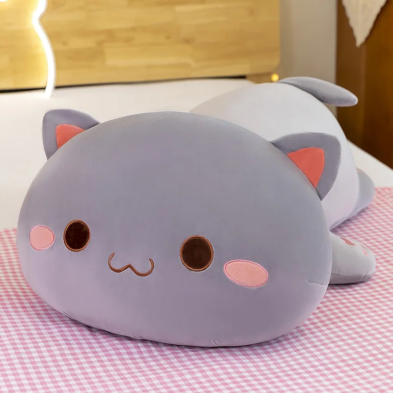 Lying Flat Cat Plush - Chonky White & Gray Kitty Cushion