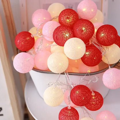 20LED Cotton Ball Fairy String Lights – Pink Red, 3m / 20 LEDs, China Mainland