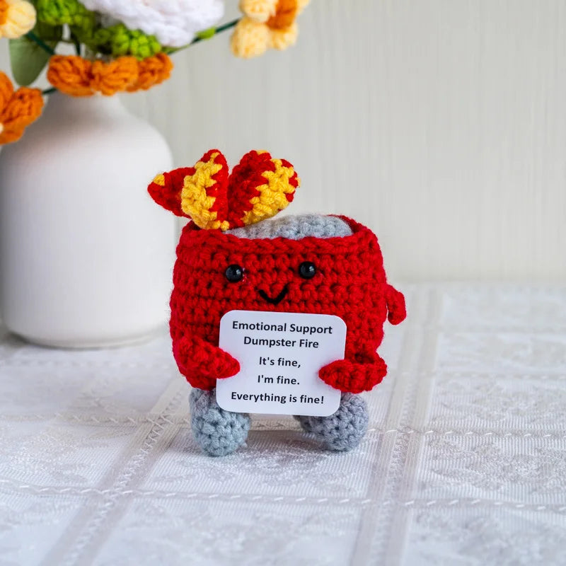 Handmade Crochet Positive Energy Shark Doll – Dumpster Fire (Red)