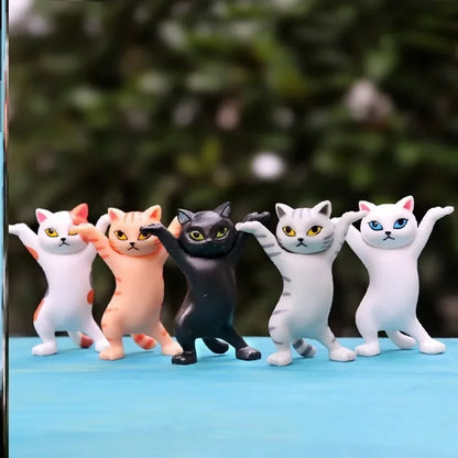 5pcs Dancing Cat Figures - Cute Desk Decor Set – 5PCs