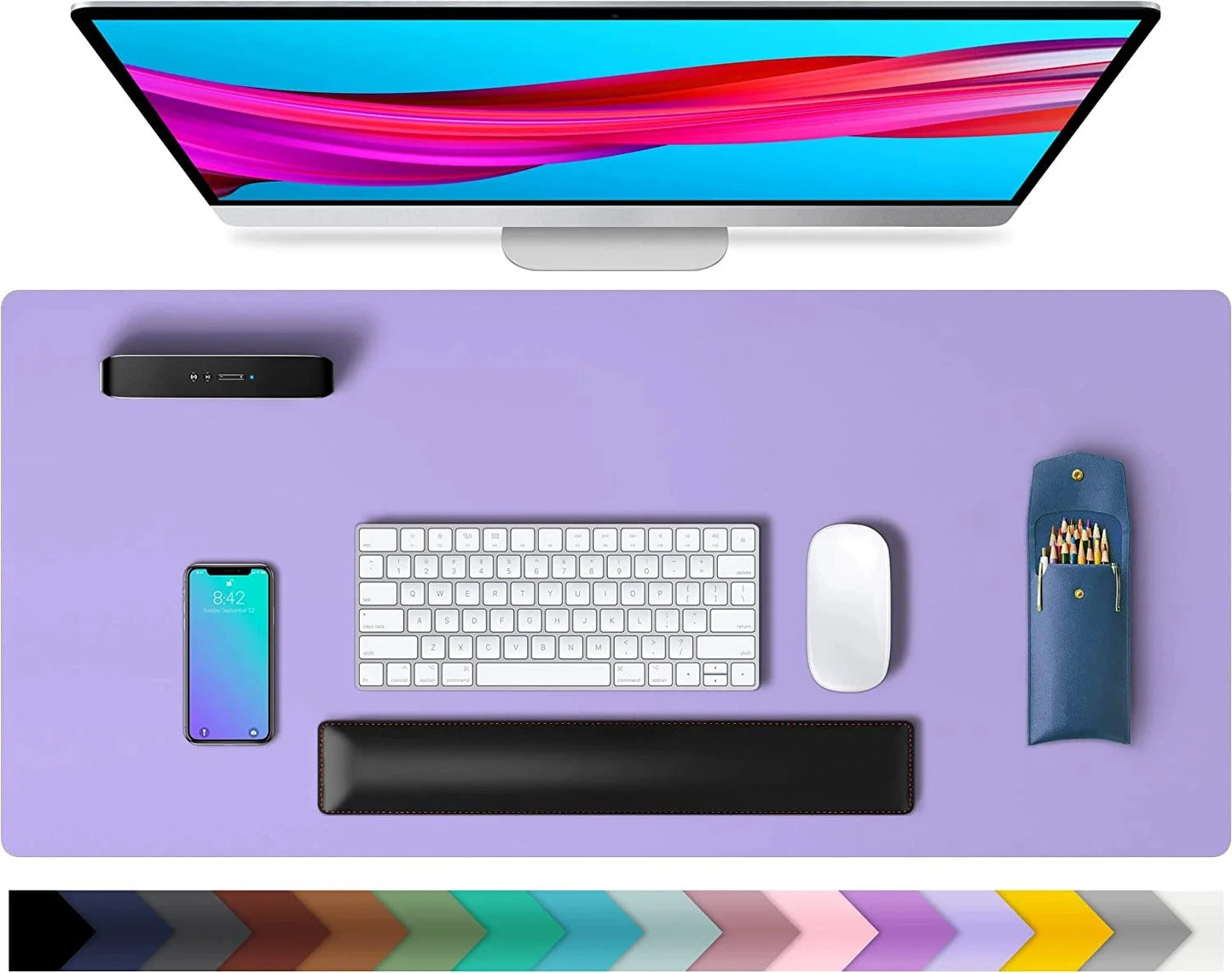 Large Office Desk Protector Mat - Vegan Leather Mouse Pad – PURPLE