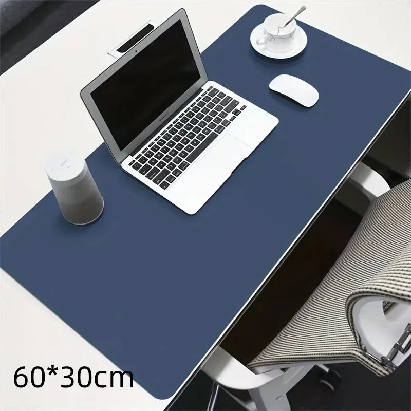 Large Office Desk Protector Mat - Vegan Leather Mouse Pad – Blue