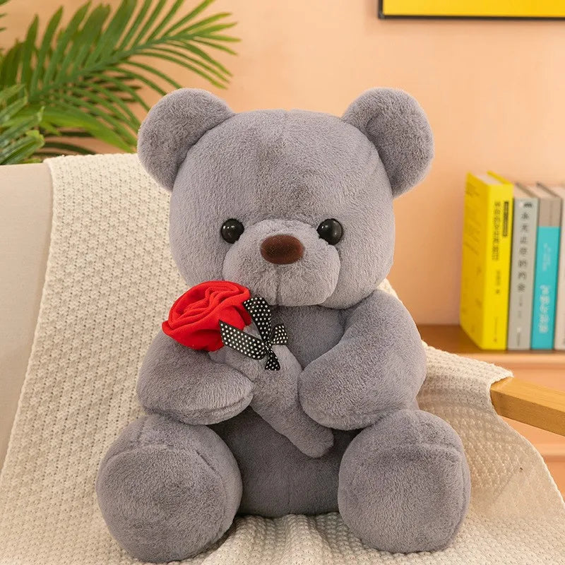White Teddy Bear with Red Rose - Romantic Plush Gift – White Bear + Purple Rose
