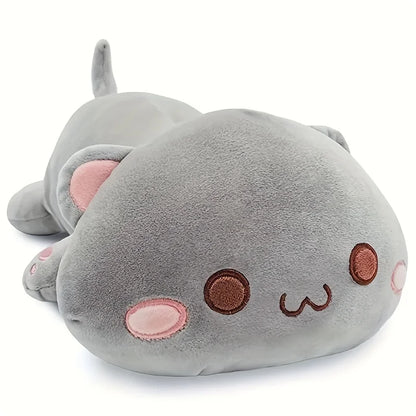 Lying Flat Cat Plush - Chonky White & Gray Kitty Cushion