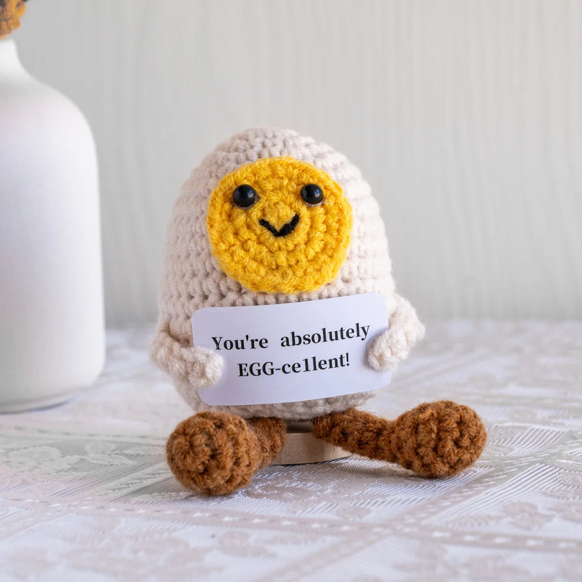 Handmade Crochet Positive Energy Shark Doll – Egg (Cream Tan Yellow)