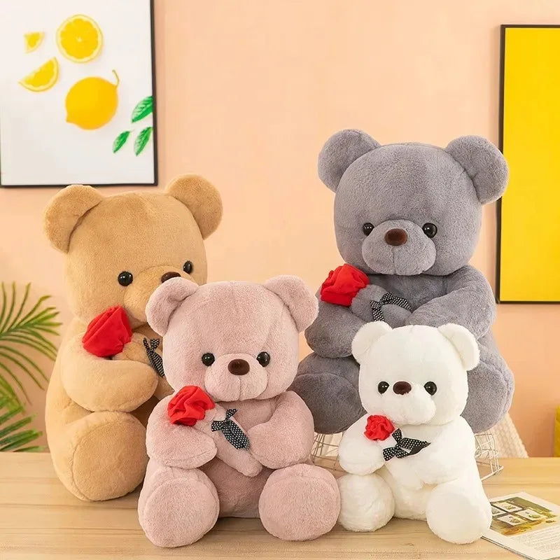 White Teddy Bear with Red Rose - Romantic Plush Gift