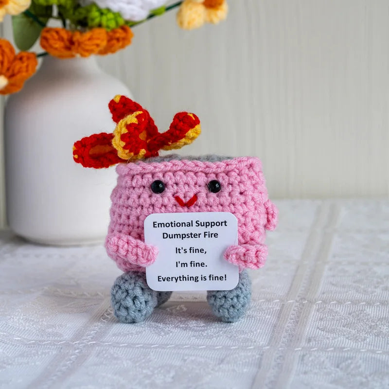 Handmade Crochet Positive Energy Shark Doll – Dumpster Fire (Pink)