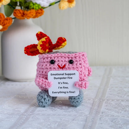 Handmade Crochet Positive Energy Shark Doll – Dumpster Fire (Pink)