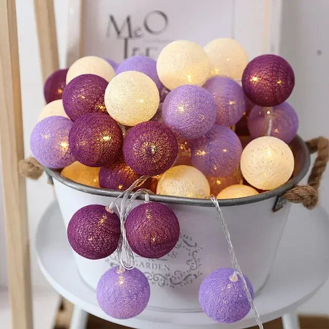 20LED Cotton Ball Fairy String Lights – Purple, 3m / 20 LEDs, China Mainland