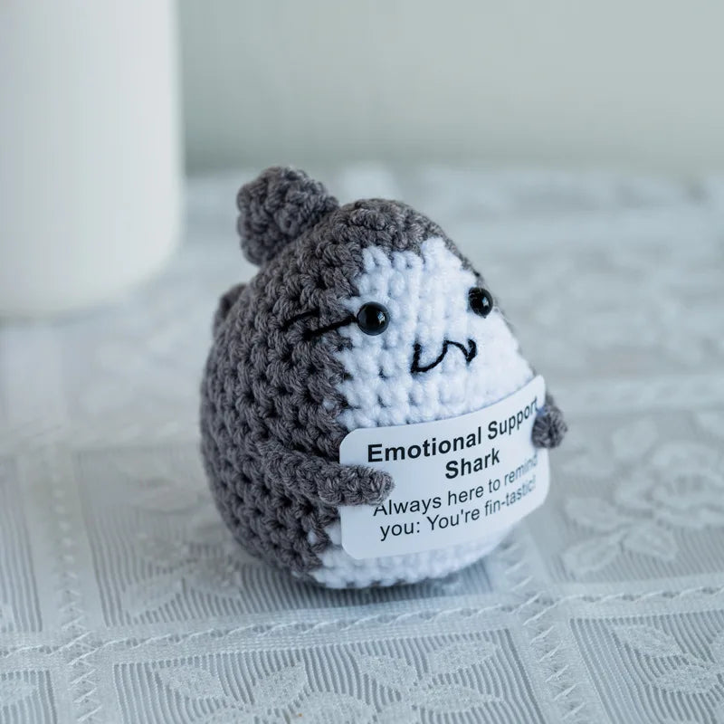 Handmade Crochet Positive Energy Shark Doll – Penguin (Gray White)