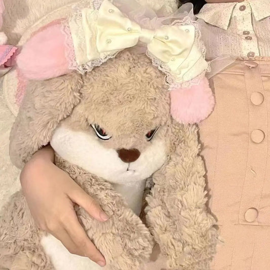 Grumpy Long-Ear Bunny Plush - Angry Rabbit Stuffed Toy