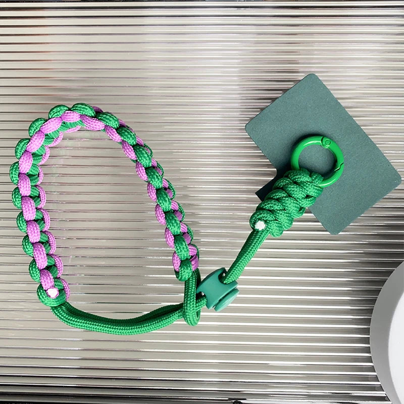 Handwoven Wrist Strap Phone Lanyard – Geometric Green