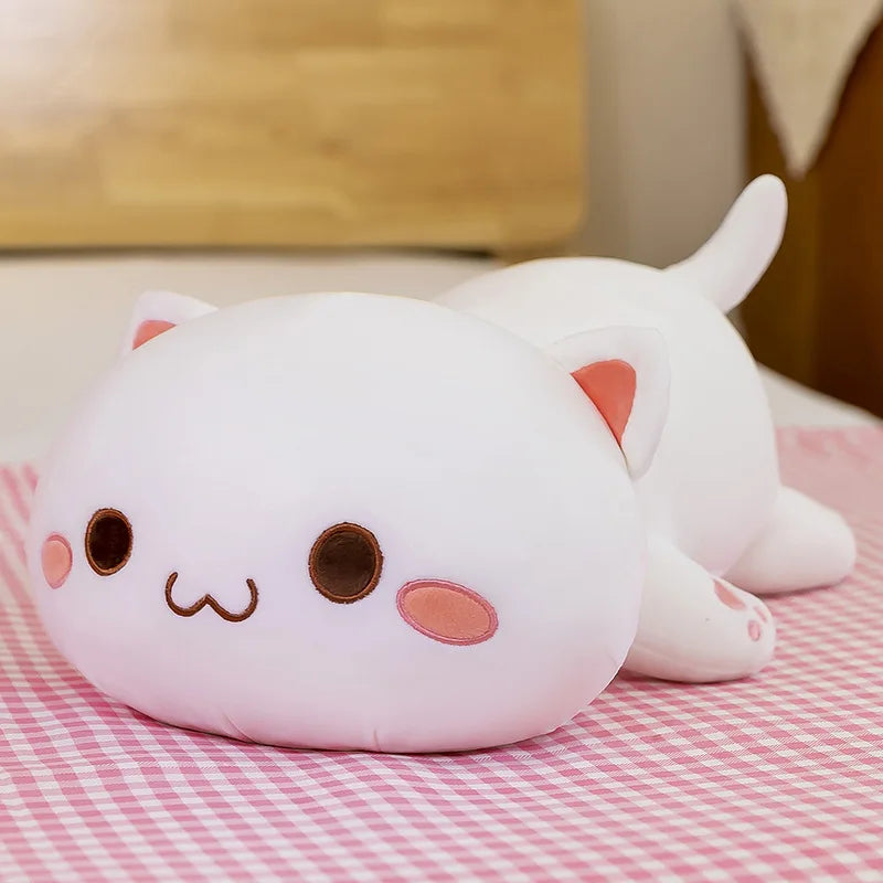 Lying Flat Cat Plush - Chonky White & Gray Kitty Cushion