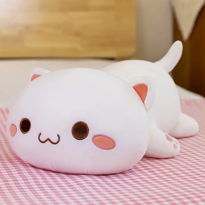 Lying Flat Cat Plush - Chonky White & Gray Kitty Cushion