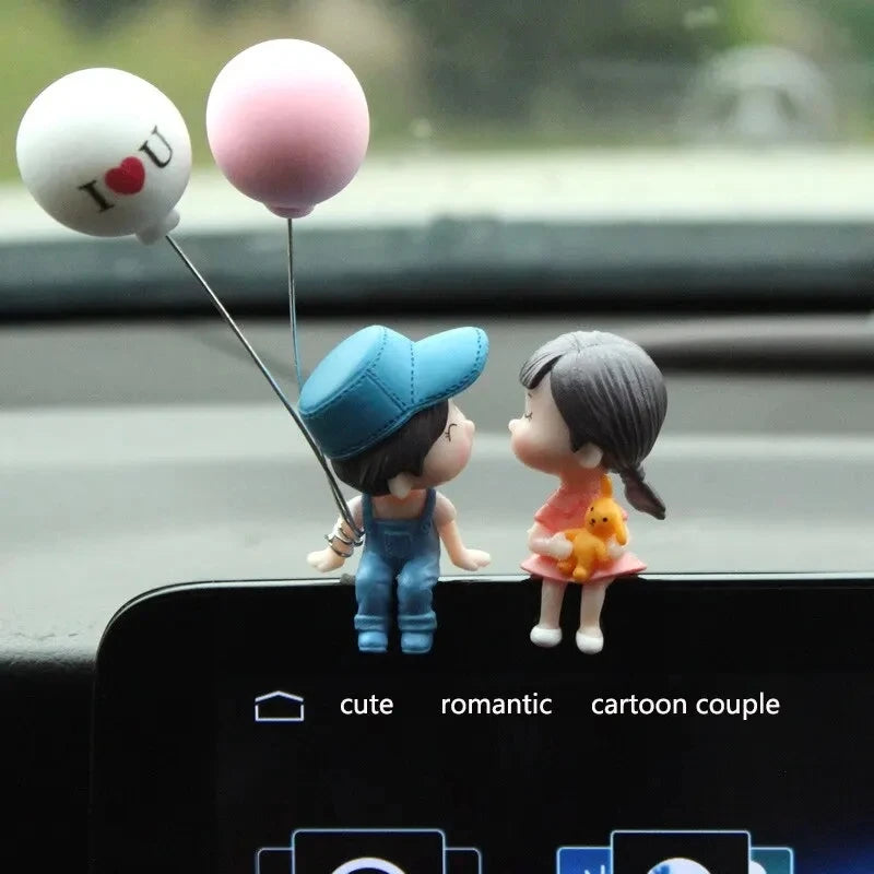 Couple Figurines with Balloons — Car Dashboard Decoration – Blue Couple