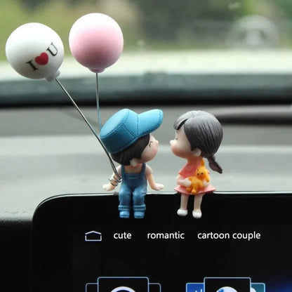 Couple Figurines with Balloons — Car Dashboard Decoration – Blue Couple