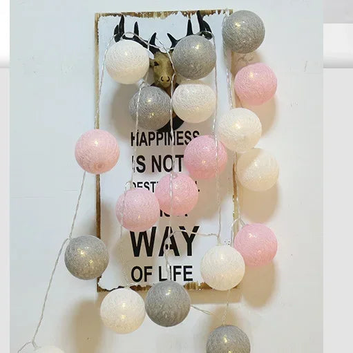20LED Cotton Ball Fairy String Lights – Pink, 3m / 20 LEDs, China Mainland