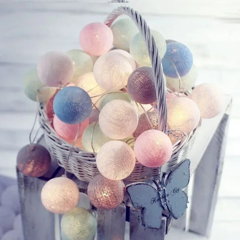 20LED Cotton Ball Fairy String Lights – Macaron Mix, 3m / 20 LEDs, China Mainland