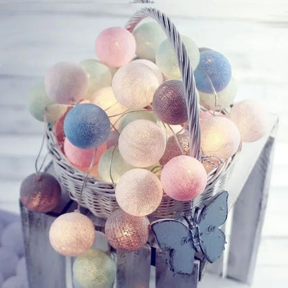 20LED Cotton Ball Fairy String Lights – Macaron Mix, 3m / 20 LEDs, China Mainland